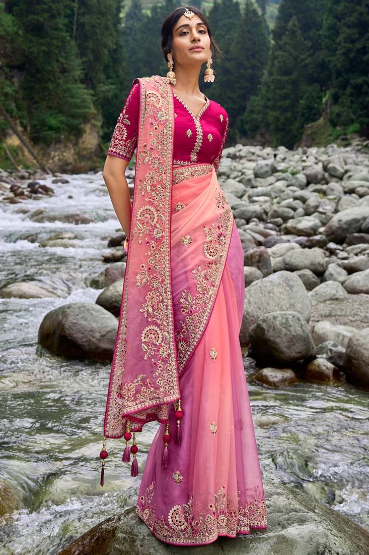 Multicolor silk heavy thread embroidery with sequins work saree with blouse
