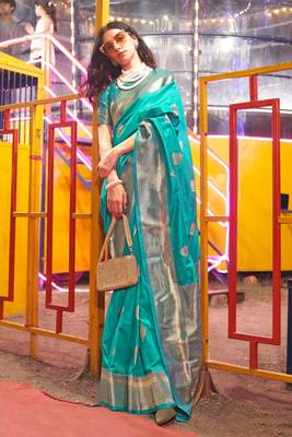 rama silk blend blend jacquard woven saree with blouse 1