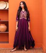 Purple silk embroidery gown with jacket