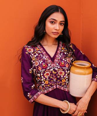 Purple silk embroidery gown with jacket 2