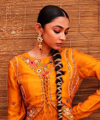 Orange silk embroidery gown 2