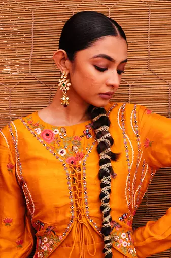 Orange silk embroidery gown