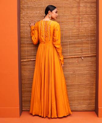 Orange silk embroidery gown 3