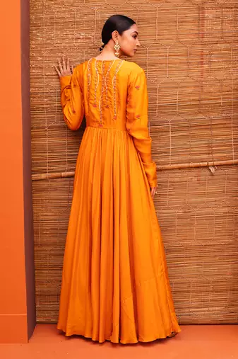 Orange silk embroidery gown