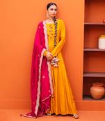 Yellow silk embroidery gown with dupatta