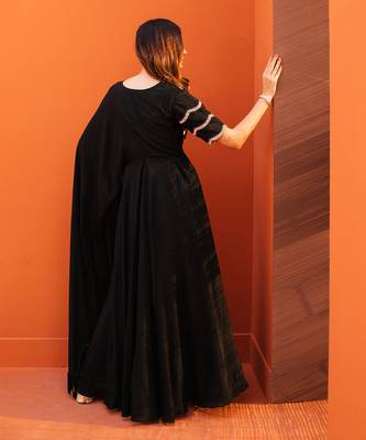 Black crepe embroidery gown 3