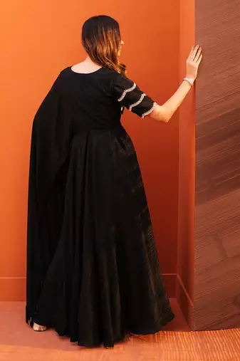 Black crepe embroidery gown