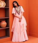 Pink crepe embroidery skirt set