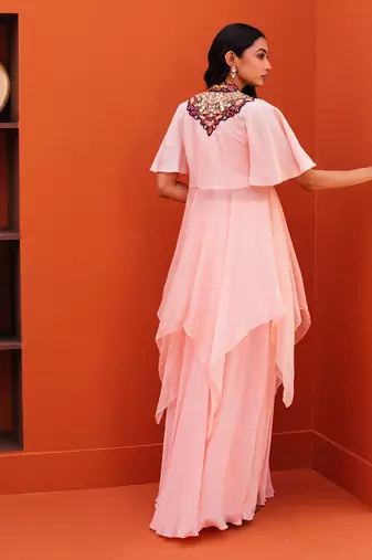 Pink crepe embroidery skirt set