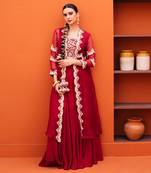 Red silk embroidery skirt set