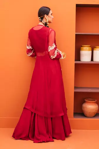 Red silk embroidery skirt set