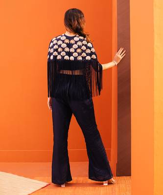 Blue silk embroidery pant set 3