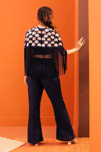 Blue silk embroidery pant set