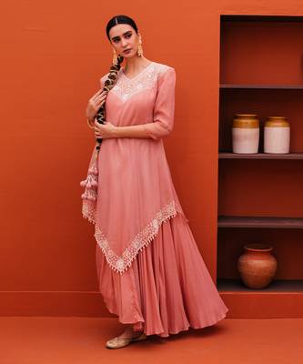 White organza embroidery gown with floral cape 1