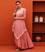 White organza embroidery gown with floral cape