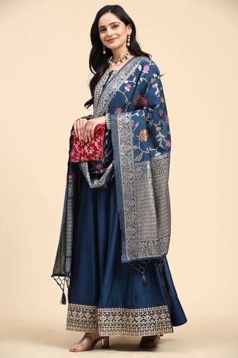 Women's Anarkali Suit Set with Jacquard Dupatta Kurta Set for Women