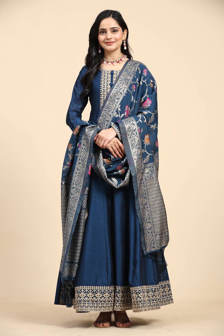 Women's Anarkali Suit Set with Jacquard Dupatta Kurta Set for Women