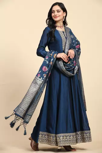 Trendmalls Women's Anarkali Suit Set with Jacquard Dupatta Kurta Set for Women