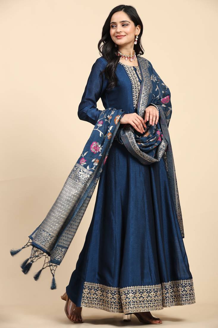 Women's Anarkali Suit Set with Jacquard Dupatta Kurta Set for Women
