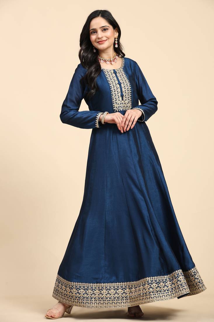 Women's Anarkali Suit Set with Jacquard Dupatta Kurta Set for Women
