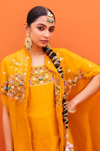 Yellow organza kurta sets