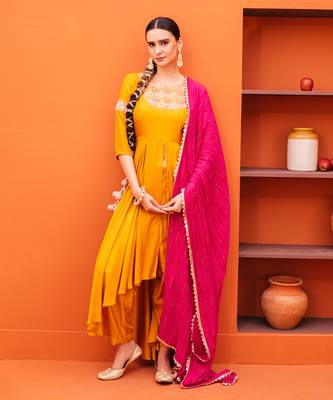 Yellow silk kurta sets 1