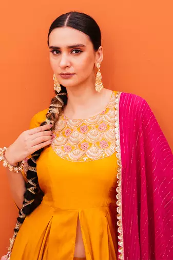 Yellow silk kurta sets