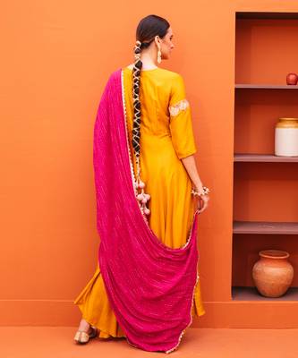 Yellow silk kurta sets 3