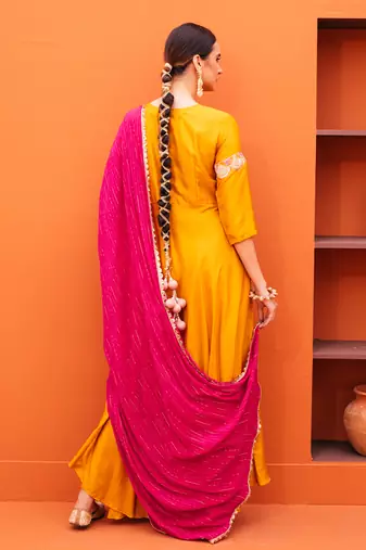 Yellow silk kurta sets