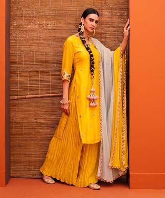 Yellow silk kurta sets 1