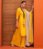 Yellow silk kurta sets