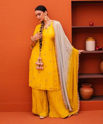 Yellow silk kurta sets 2