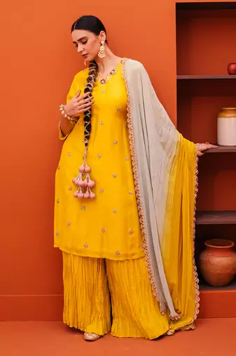 Yellow silk kurta sets