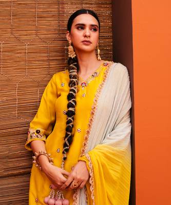 Yellow silk kurta sets 3