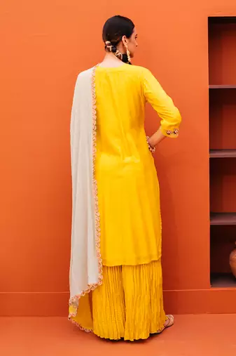Yellow silk kurta sets