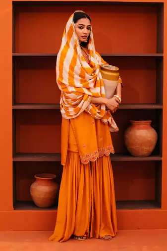 Orange silk sharara sets
