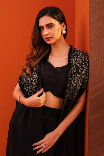 Black crepe dhoti pant set