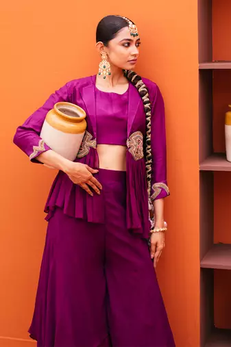 Purple silk sharara sets