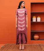 Purple silk embroidery kurta and pant set