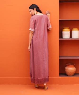 Purple silk embroidery kurta and pant set 3