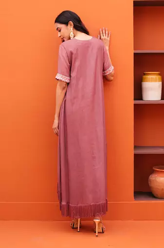 Purple silk embroidery kurta and pant set