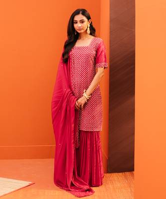 Red silk embroidery sharara sets 1