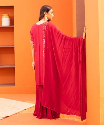 Red silk embroidery sharara sets 2