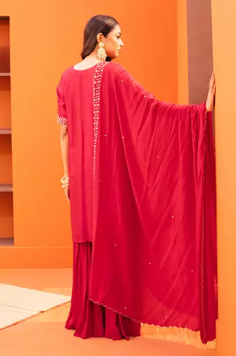 Red silk embroidery sharara sets