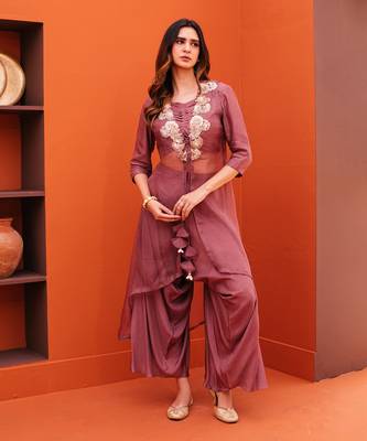 Purple silk embroidery pant set 1