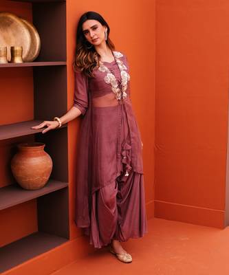 Purple silk embroidery pant set 2