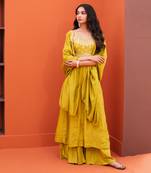 Green silk embroidery kurta palazzo set