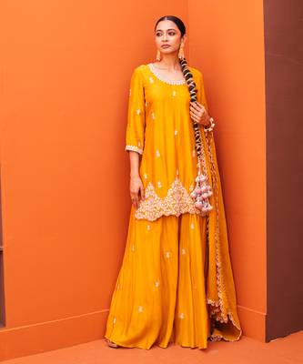 Yellow Silk Embroidery Sharara Set 1