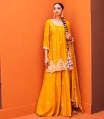 Yellow Silk Embroidery Sharara Set