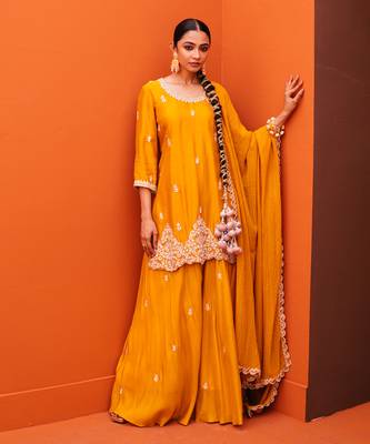 Yellow Silk Embroidery Sharara Set 2